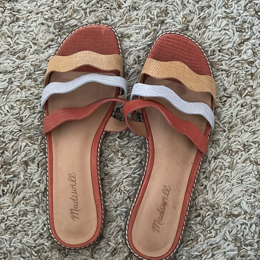 Madewell Multi-Color Wavy Strap Leather Sandals - Rust, Tan, White